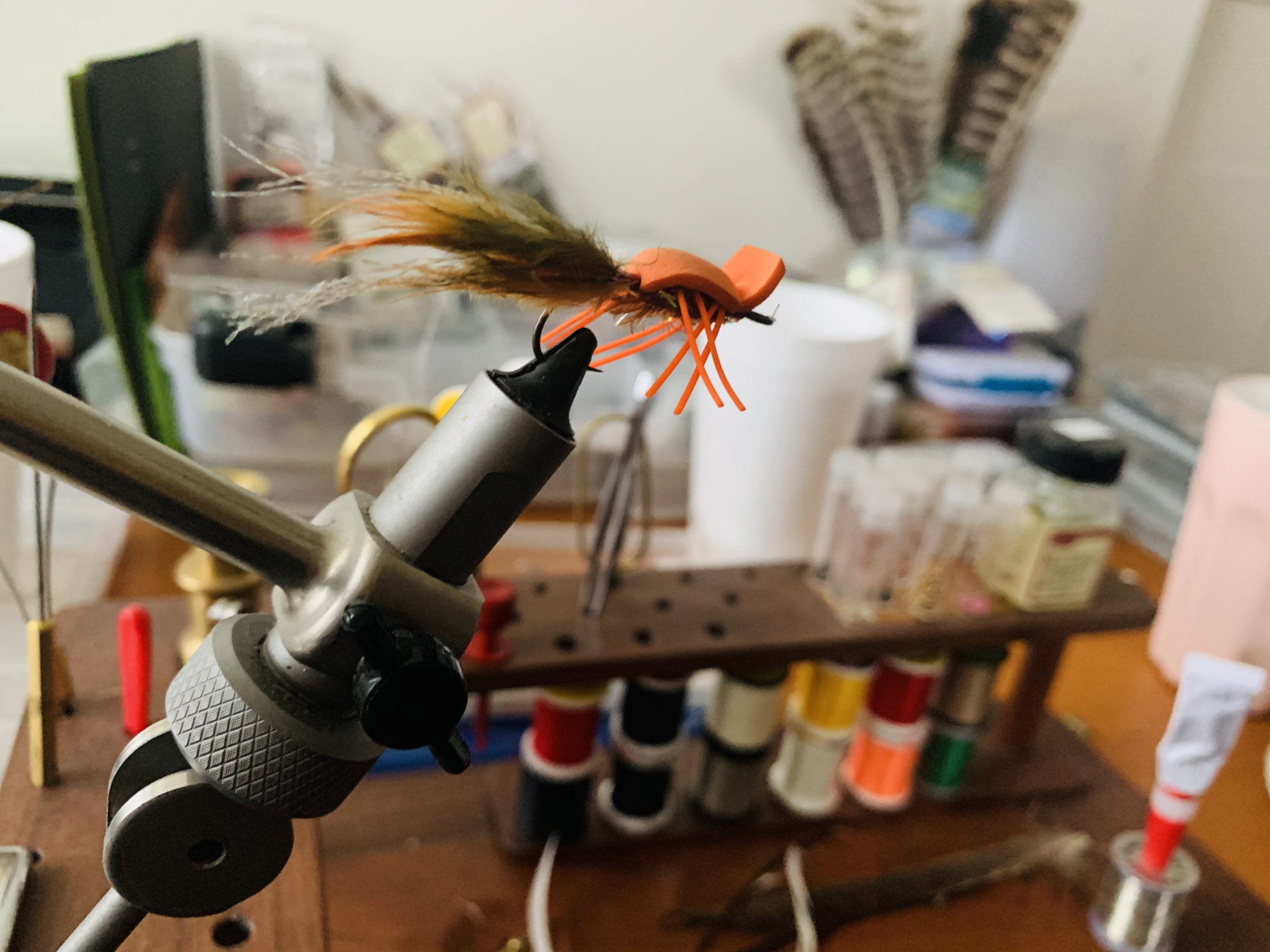 fly tying vise with bass fly